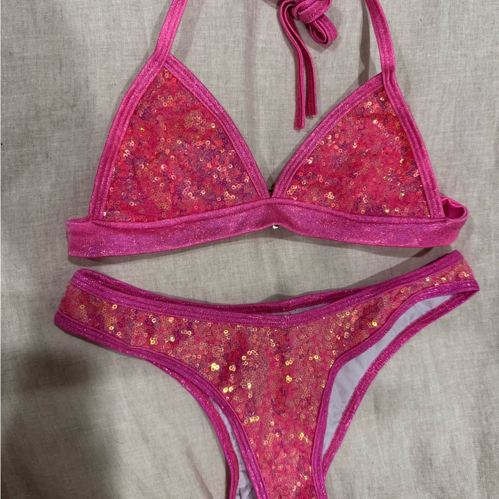DOLL Pink Sequin bikini swimwear